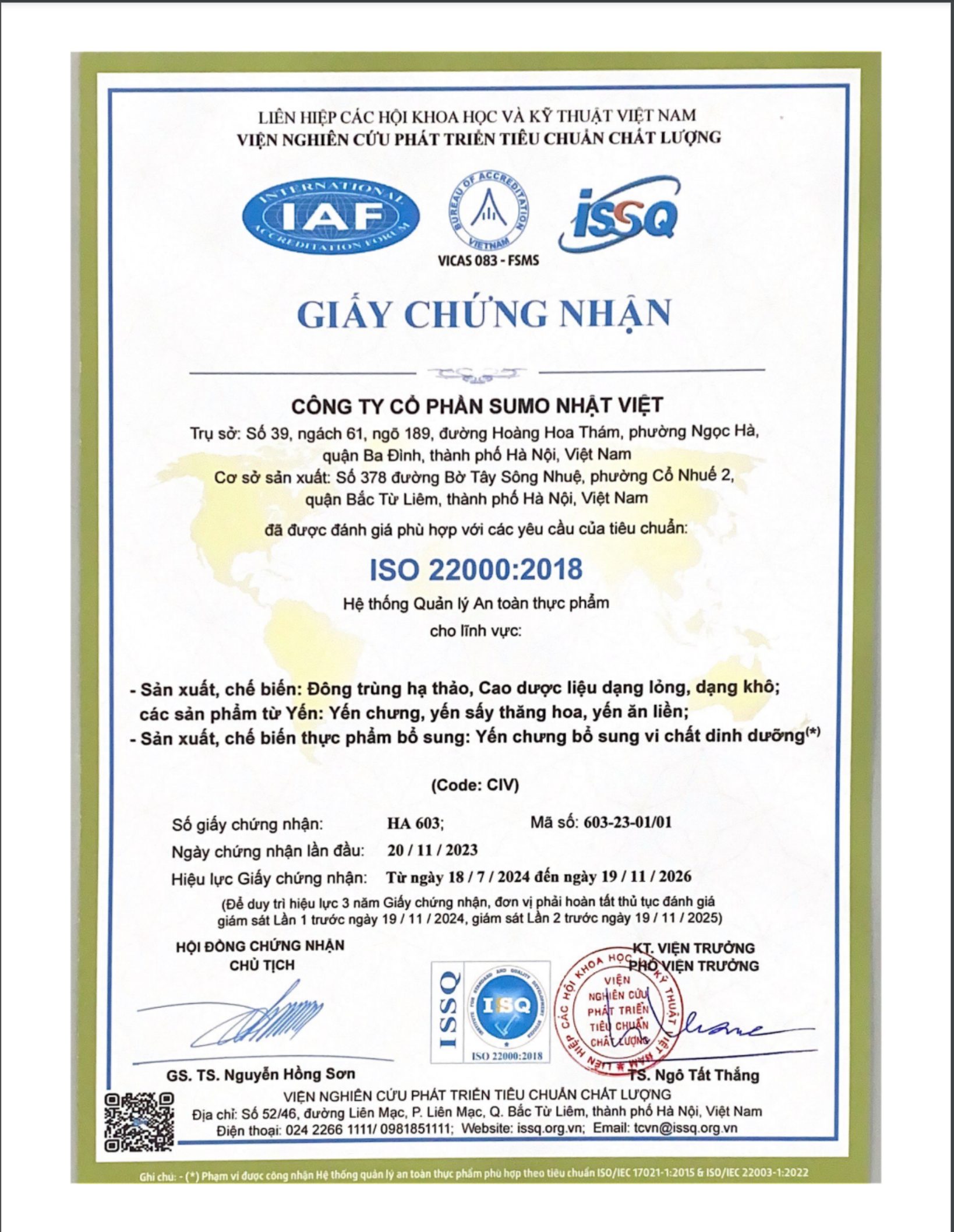 chứng nhận ISO 22000:2018